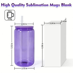 Nouvelle Arrivée : Gobelet en Verre 16oz pour Sublimation, Type Canette de Bière, à Paroi Simple, avec Couvercles Transparents, Logo Personnalisable - Product Image 3
