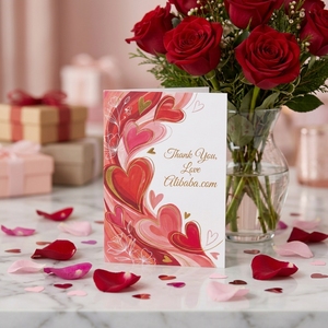 Tarjetas de Agradecimiento Personalizadas para el Día de San Valentín con Diseño de Corazón y Rosa en Dorado |   Tarjetas de Felicitación Románticas Rojas y Rosas para Regalo - Product Image 4