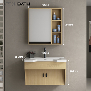ORTONBATH <strong>ADA</strong> Compliant <strong>Modern</strong> Wall-Mount <strong>Bathroom</strong> <strong>Vanity</strong> Floating Two Doors Elderly Handicap Disabled MDF Carcase Ceramics Sink - Product Image 3