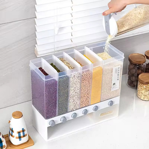 Dispensador de Cereales de 6 Compartimentos Tipo Prensa, Montable en Pared o Encimera, Caja de Almacenamiento de Granos para Arroz <span class=keywords><strong>y</strong></span> Alimentos Secos - Product Image 1