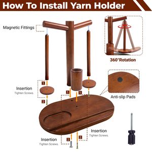 Wooden Yarn Rack Double Axis With Phone Holder Crochet Hook Storage Magnetic Knitting Tool Organizer For <b>Study</b> <b>Desk</b> Bedroom - Product Image 4