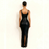 Sexy Gothic Gewebtes Maxi-Kleid aus PU-Leder mit Naturtaille, Umweltfreundlich, Abendkleid mit Rückenschlitz, Korsett, Bleistiftform, für Feiertage