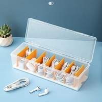 Boîte de rangement pour câbles avec couvercle, transparente, pour accessoires électroniques, avec séparateurs réglables, anti-poussière, pour cordons, tiroir de bureau
