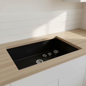 Lavello da cucina rettangolare nero 33x19 fatto a mano, a vasca singola, da incasso, finitura opaca, facile da pulire - Product Image 2