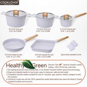 Healthy & Safety Sartén de aluminio de nuevo diseño con mango de cubierta de madera Juego de utensilios de cocina antiadherentes para cocinar por inducción - Product Image 6