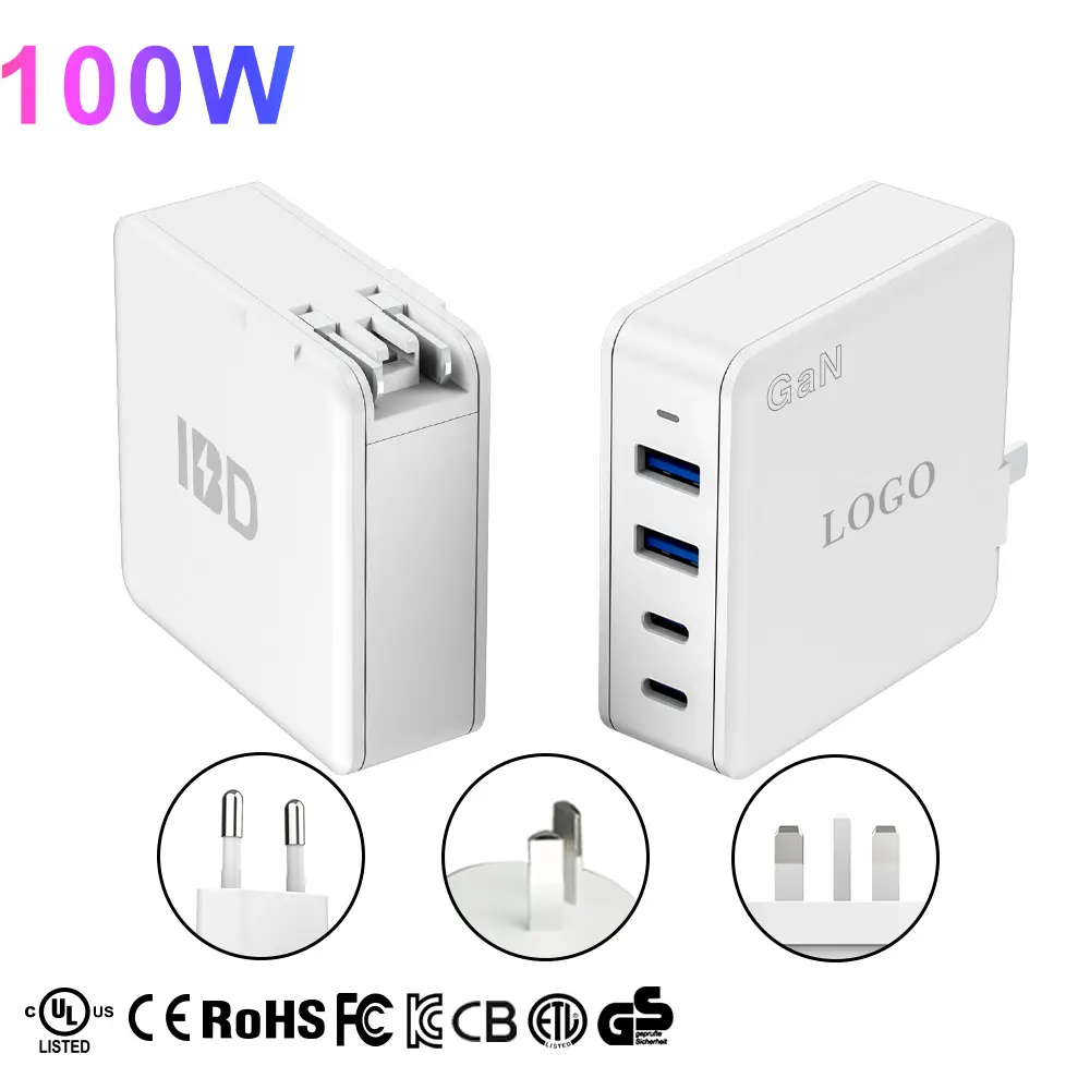 OEM Logo Super Fast Phone Laptop Gan Smallest Portable Multiport Type c Multi 4 Port Usb c Pd Qc Pd3.1 Usbc 100w Wall Charger