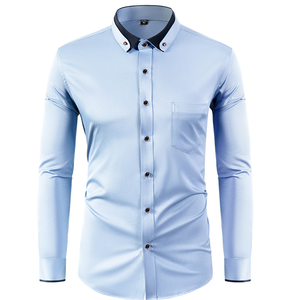 <span class=keywords><strong>Chemise</strong></span> habillée à manches longues pour homme, coupe ajustée, col contrastant, style business décontracté, boutonnée - Product Image 3