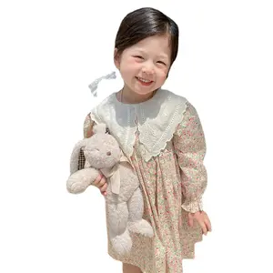 בגדי ילדים דרום קוריאה סתיו 2024 שמלת בנות חדשה פיג'מה שמלת בית שמלת תחרה מצוירת שמלה חמודה
