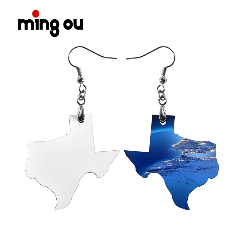 Pendientes de doble cara MDF con transferencia térmica para joyería, pendientes en blanco con sublimación en forma de Texas