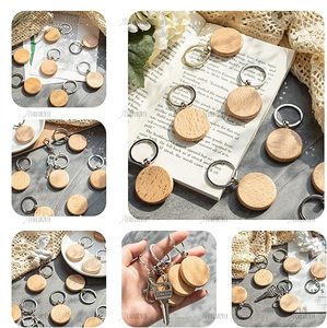 Llaveros de <span class=keywords><strong>Madera</strong></span> Redondos para Grabado Láser, Etiquetas de <span class=keywords><strong>Madera</strong></span> para Llaves, Anillos de Acero Inoxidable para Manualidades, Regalos Personalizados - Product Image 6