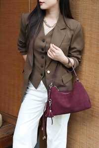 Sacs à main en daim et cuir véritable pour femmes, sacs à bandoulière, prix d'usine, sacs personnalisés pour femmes, fournisseur en gros - Product Image 4
