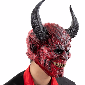 2025 Red Horror Devil Mask Spooky Demon Long Horn Prank Helmet Puesta en escena Carnival Halloween Party Mask - Product Image 2