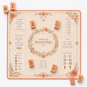 Vibrant Chinoiserie Floral American Mahjong Play Mat Premium Anti-Slip Neoprene Table Protection Pad with Built-in Scoring Guide - Product Image 1