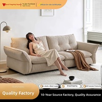 Vente directe usine – Ensemble de canapés sectionnels compacts en tissu, style français, tons crème, inspiré du milieu du siècle, en chenille, amovible et lavable