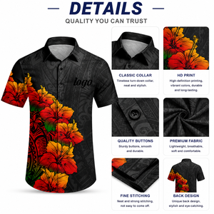 Camisa Hawaiana Polinesia Personalizada para Hombre, Camisa Tribal de Samoa, Tonga, Fiyi, <span class=keywords><strong>Tahiti</strong></span> con Hibisco, Camisa Floral de las Islas del Pacífico OEM ODM - Product Image 3
