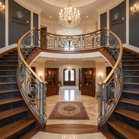 Rampe d'escalier minimaliste en fer forgé et laiton pour villa, hôtel, centre commercial - Résistante à la rouille