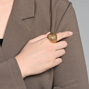 Anillo clásico con diseño de rayas para mujer, un artículo popular de comercio electrónico transfronterizo de Europa y América, hecho de acero de titanio con - Product Image 2