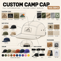 Casquette de camping en nylon imperméable à logo brodé personnalisé, maille respirante, séchage rapide, 5 panneaux, pour activités de plein air et course à pied