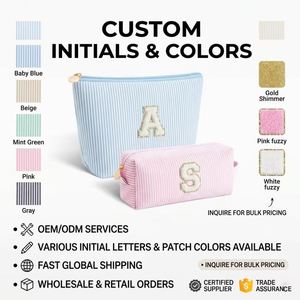 Set de Bolsas de Maquillaje Vintage Personalizadas con Iniciales, Bolsa Cosmética con Parche de Letras, Neceser de Viaje Personalizado para Mujer - Product Image 5