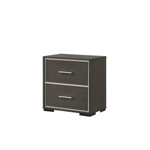 Comodino Contemporaneo a 2 Cassetti, Finitura Grigia Rustica con Accenti Cromati, Arredamento in Legno per Camera da Letto - Product Image 2