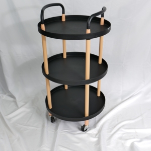 <span class=keywords><strong>Table</strong></span> de Salon Pliante Moderne Noire à Trois Niveaux avec 4 Roues en Plastique et Bois pour Chambre, Salon, Chevet et Utilisation en Salon de Coiffure - Product Image 3