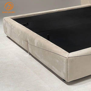 Cadre de lit moderne et luxueux de style européen minimaliste, taille Queen, avec tête de lit réglable rembourrée en mousse douce et cuir. - Product Image 4
