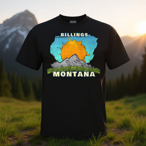 T-shirt con paesaggio montano e sole di Billings Montana - Product Image 3