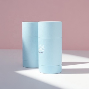 Envase de desodorante en barra vacío, giratorio, de plástico redondo, con acabado de goma, color azul mate, para base de maquillaje en barra - Product Image 3