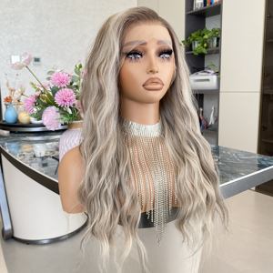 Peluca de encaje frontal HD sintética resistente al calor con ondas largas, 13*4, de fibra transparente, venta al por mayor - Product Image 5