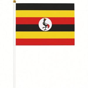 Manufacturer Direct Supply Uganda Ugandan Polyester Digital Printing Hand Waved Flying Mini <b>Flag</b> 5.5x8.2in with PVC Pole - Product Image 2