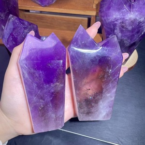 Venta al por mayor de piedras preciosas naturales: Cristal de amatista de doble <span class=keywords><strong>torre</strong></span> curativa, punta de varita de color morado oscuro para decoración del hogar - Product Image 4