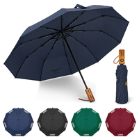 Parapluie pliant automatique de luxe avec manche en bois, imperméable, grande coupe, portable, 23 pouces, 10 baleines, trois sections, logo personnalisé au laser