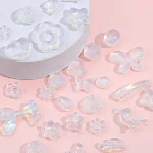 Yiwu, venta al por mayor, cuentas de plástico acrílico transparente Lucite, cuentas en forma de flor de estrella de corazón para DIY, collar, pulsera, fabricación de joyas