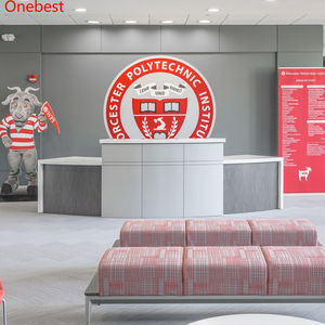 Cararra หินอ่อน Corian ร้านตัดผมร้านเสริมสวยแผนกต้อนรับการออกแบบโค้งโต๊ะพนักงานต้อนรับ - Product Image 2