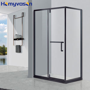 Pivot Diamond Rose Gold Cabina sin marco Esquina Vidrio templado Partición de ducha Caja de puerta corredera curva - Product Image 5