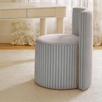 Hanyee Tabouret Ottoman Roulant en Lin Rayé Bleu avec Dossier, Tabouret Rond pour Salon, Tabouret de Coiffeuse