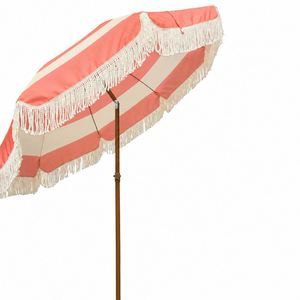 Hot <b>Sale</b> Luxury Pink and White Boho Beach Umbrella Parasol with Tassel Fringe Outdoor Sun <b>Shade</b> for Garden Resort Patio Wedding - Product Image 2