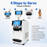 Machine à glace molle professionnelle de comptoir, 3 saveurs, 32-38L/H, grande capacité, avec écran tactile de 10 pouces