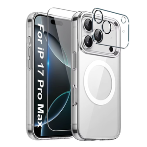 Coque de téléphone magnétique transparente en acrylique 3-en-1 avec protection d'écran en verre trempé et protecteurs d'objectif pour <span class=keywords><strong>iPhone</strong></span> 17 Pro Max - Product Image 1