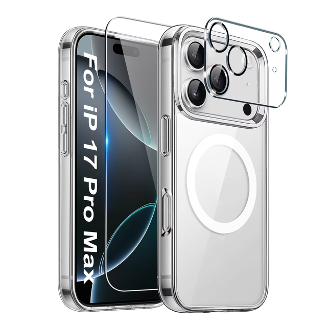 3 in 1 Combo clear Magnetic Acrylic Phone Case Transparent Tempered Glass Screen Protector Lens Protectors for Iphone 17 Pro Max