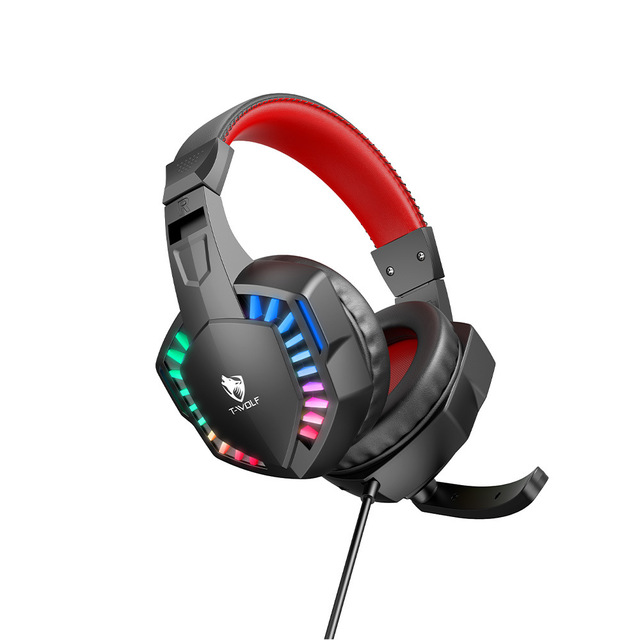 H120 computer headphones, light-emitting gaming headset with wired connection, computer head-mounted earpiece with microphone