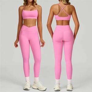Completi fitness da <span class=keywords><strong>donna</strong></span> europei e americani a vita alta, modellanti, altamente elastici, con incrocio in vita, aderenti, per yoga estivo - Product Image 5