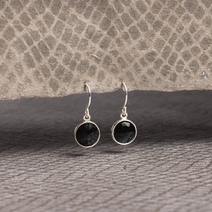 Black Onyx Round Drop <b>Earrings</b> 925 Sterling Silver Ear Wires Petite Elegant Gemstone <b>Earrings</b> Gift For Women - Product Image 1