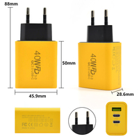 Adaptor Daya Dinding USB C Hub Universal QC3.0 PD 40W dengan Dua Port USB-C untuk Ponsel (Colokan US EU UK)