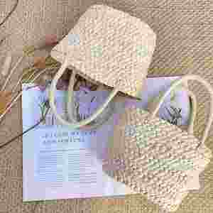 Bolso de Mano Tipo Cesta Pequeño, Moderno y Bonito, Estilo Fotográfico, Mini Bolso Casual de Verano, Bolso de Paja Natural para Mujer, Playa - Product Image 6