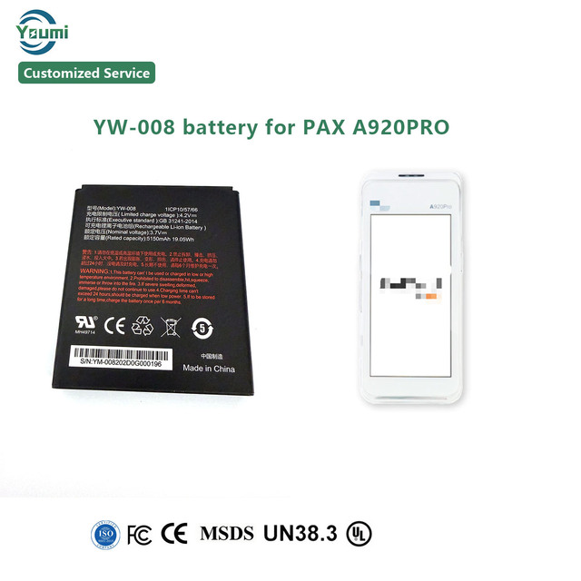 Rechargeable YW-008 Pax A920 Pro Replacement Battery for YW-008 Pax A920 Pro 3.7V 5150mAh Li-ion Battery