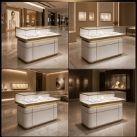Comptoir de présentation de bijoux de luxe en acier inoxydable noir avec dessus en verre, éclairage LED, vitrine d'exposition verrouillable pour montres