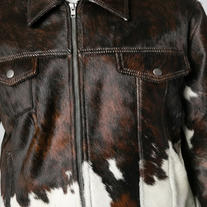 Wholesale Natural Hair-On Cow Skin Men's Winter Leather Jacket Stand Collar OEM Service Front Logo - Product Image 1