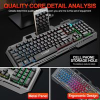 Claviers de jeu filaires avec support pour téléphone Plaque moyenne en métal Ordinateur USB Installation informatique 104 Boutons muets avec rétro-éclairage