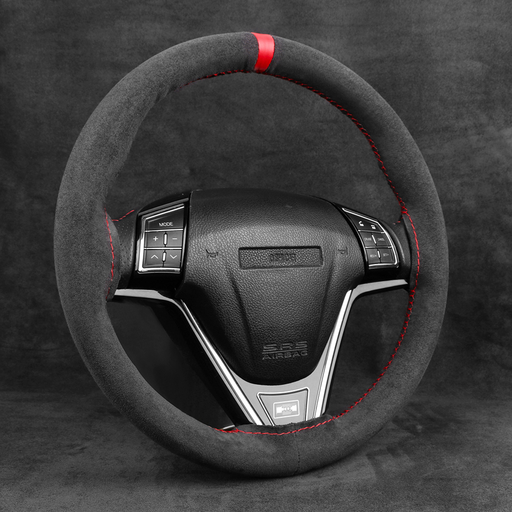 Universal DIY Hand Sewing Faux Leather Steering Wheel Cover - Alcantara Carbon Fiber Style